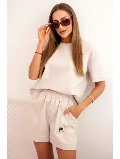 Dámská punto souprava s krátkým rukávem a volnými šortkami beżowy