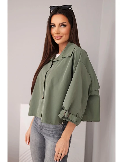 Dámská jarní bavlněná bunda model 22084759 na knoflíky s límcem khaki - K-Fashion