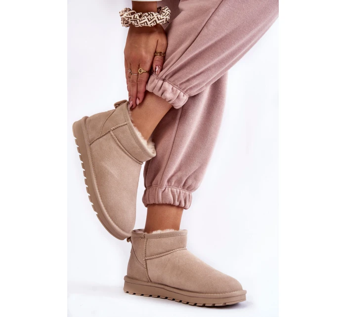 Dámské semišové nízké boty do sněhu Světle béžová model 21601968 - Boto Dámské semišové nízké boty do sněhu Světle béžová model 21601968 - Boto