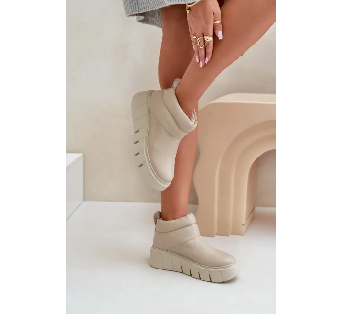 Zazoo 60470 Kožené boty zateplené vlnou na platformě světle béžové