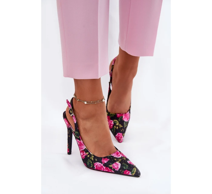 Ozdobené Sandály Na Podpatku S Růžemi Černé Vevessa Ozdobené Sandály Na Podpatku S Růžemi Černé Vevessa