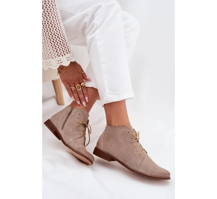 Semišové kotníkové boty na plochém podpatku Cappuccino Zazoo 4078