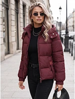 Kurtka damska zimowa pikowana z kapturem bordowa FashionStreet TY5749 Kurtka damska zimowa pikowana z kapturem bordowa FashionStreet TY5749