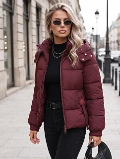 Kurtka damska zimowa pikowana z kapturem bordowa model 22364999 - FashionStreet