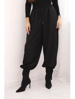 Dámské kalhoty s širokou nohavicí a zavazováním dole černé