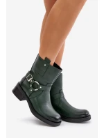 model 21677120 Kožené Boty Na Nízkém Podpatku Zateplené Tmavě Zelené - Zazoo model 21677120 Kožené Boty Na Nízkém Podpatku Zateplené Tmavě Zelené - Zazoo