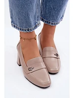 Kožené dámské polobotky na podpatku model 22100040 Béžové - VINCEZA