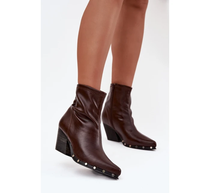 Dámské kovbojské botky Abrielle – na sloupkovém podpatku, hnědé Dámské kovbojské botky Abrielle – na sloupkovém podpatku, hnědé