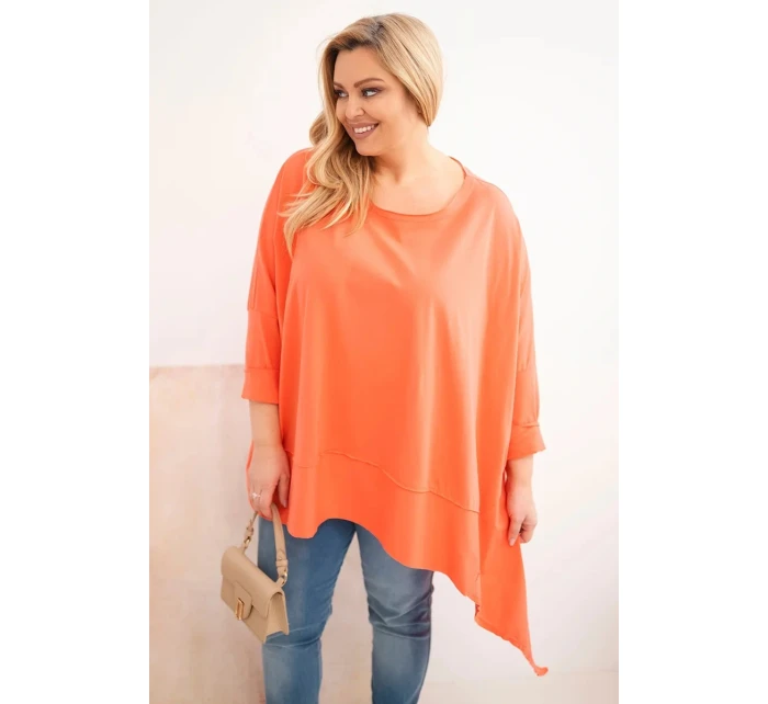 Dámská tunika Plus Size z bavlny s asymetrickým spodním lemem meruňková