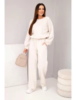 Dámský komplet máslová mikina s broží a kalhoty s rovnou nohavicí béžový