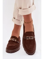 Dámské mokasíny se zlatým přezkou čokoládové Mirelva Dámské mokasíny se zlatým přezkou čokoládové Mirelva