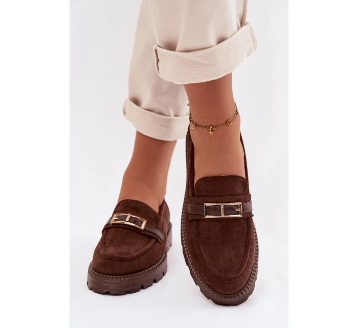 Dámské mokasíny se zlatým přezkou čokoládové Mirelva Dámské mokasíny se zlatým přezkou čokoládové Mirelva