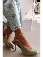 Dámské sandály na jehlovém podpatku Eko semiš zelené model 22092022 - Boto