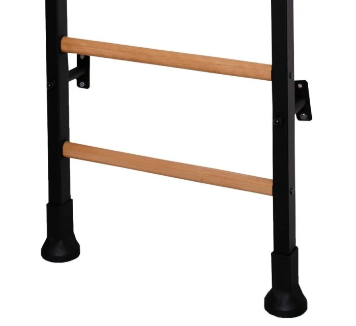 ROZKLÁDACÍ DŘEVĚNO-KOVOVÝ GYMNASTICKÝ ŽEBŘÍK S KOVOVOU HRAZDOU V DUBOVÉ LAVICI 511