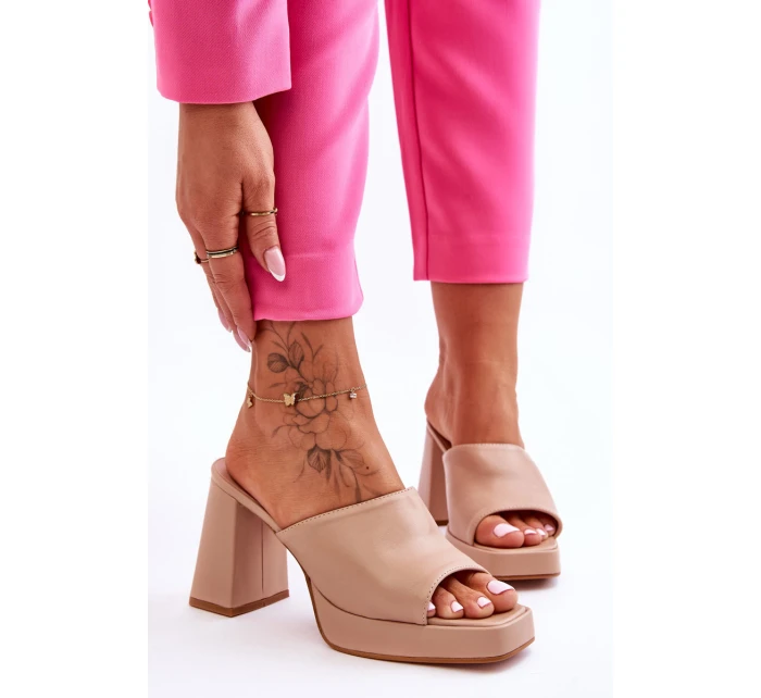 Kožené vysoké podpatky béžové Livesa Kožené vysoké podpatky béžové Livesa