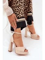 Dámské Sandály Na Podpatku A Platformě Eko Kožené Béžové model 21688872 - Boto Dámské Sandály Na Podpatku A Platformě Eko Kožené Béžové model 21688872 - Boto