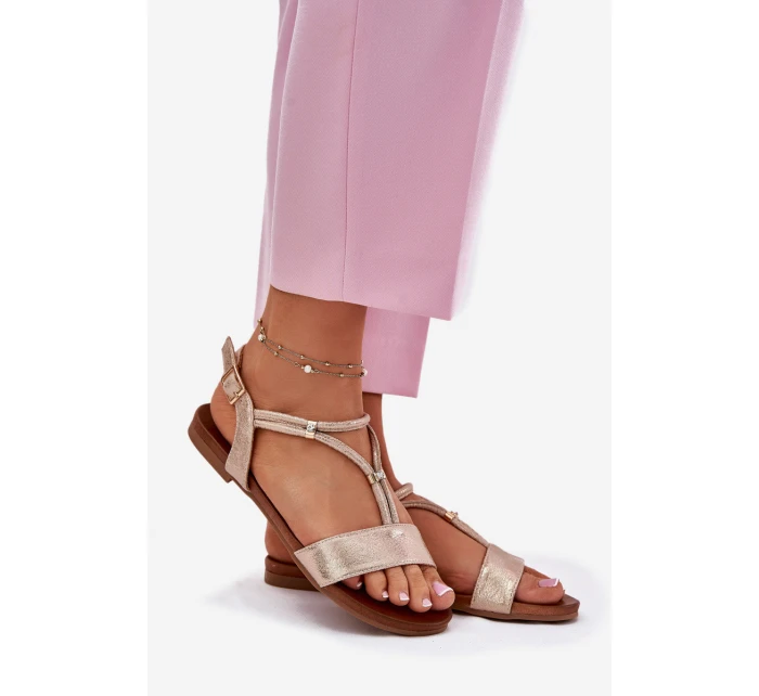 Dámské Plátěné Sandály S Pásky S.Barski KV51-120 Růžové Zlato Dámské Plátěné Sandály S Pásky S.Barski KV51-120 Růžové Zlato