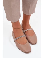Dámské baleríny s pásky tmavě béžové model 21757670 - Boto