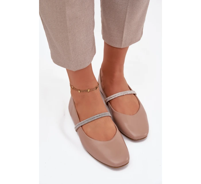 Dámské baleríny s pásky tmavě béžové model 21757670 - Boto
