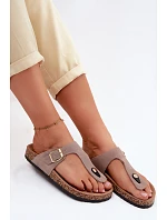 Kožené semišové žabky s zlatou sponou tmavě béžové Honey