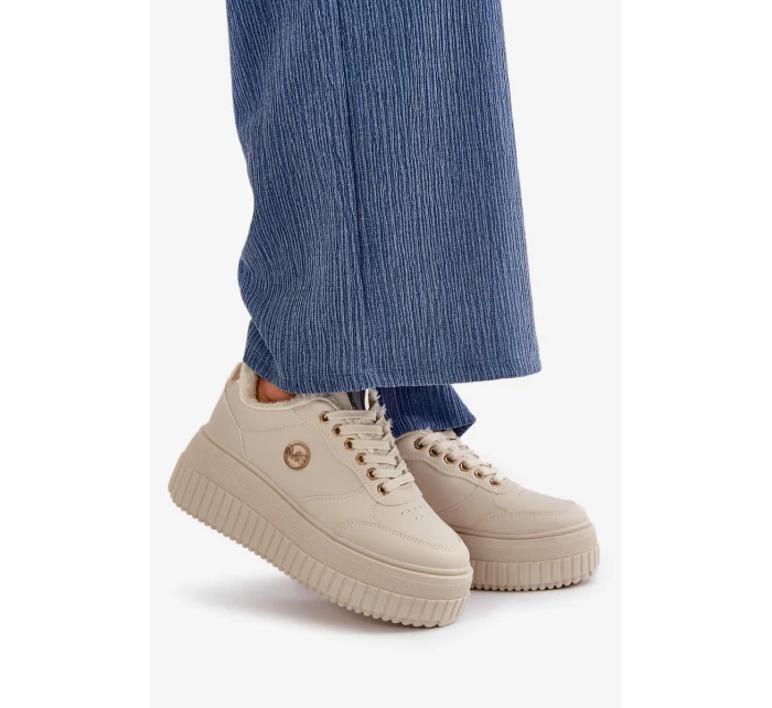 Sneakersy Sportovní Boty Dámské Zateplené Na Masivní Podešvi Béžové Ardiela