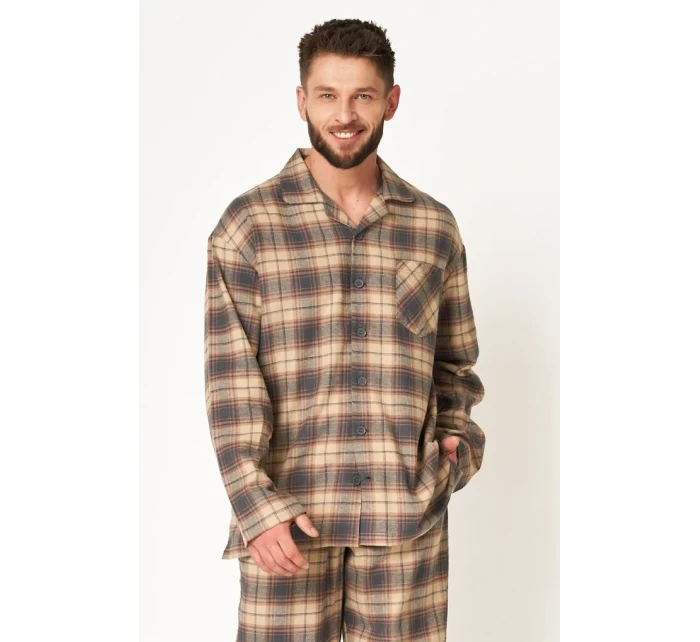 Pyžamo Key MNS 402 B24 Flanelové dlouhé/r 3XL-4XL pánské rozepínací Pyžamo Key MNS 402 B24 Flanelové dlouhé/r 3XL-4XL pánské rozepínací