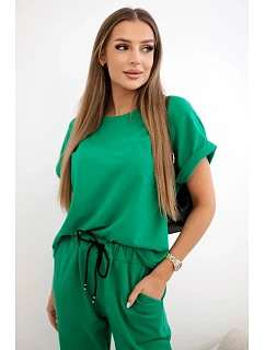 Bavlněný komplet halenka + kalhoty zelený