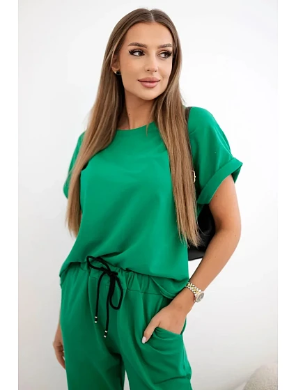 Bavlněný komplet halenka + kalhoty zelený