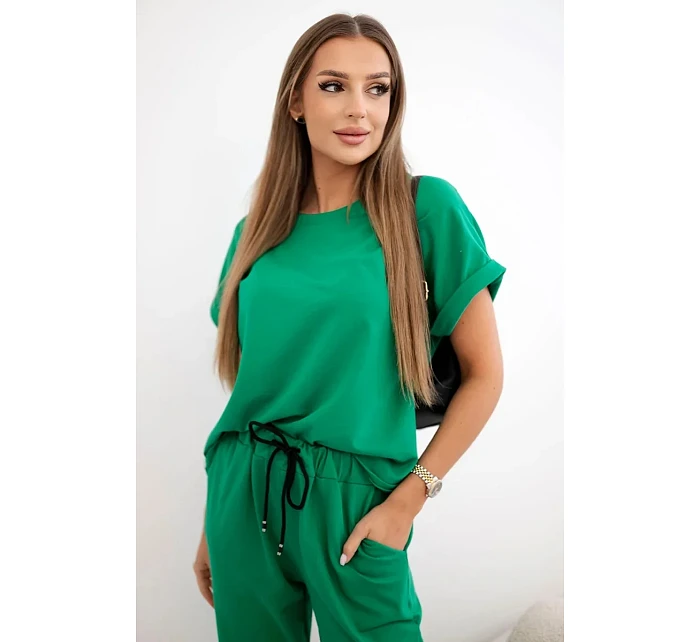 Bavlněný komplet halenka + kalhoty zelený