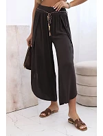 Dámské viskózové kalhoty s rozparkem na nohavicích hnědý Dámské viskózové kalhoty s rozparkem na nohavicích hnědý