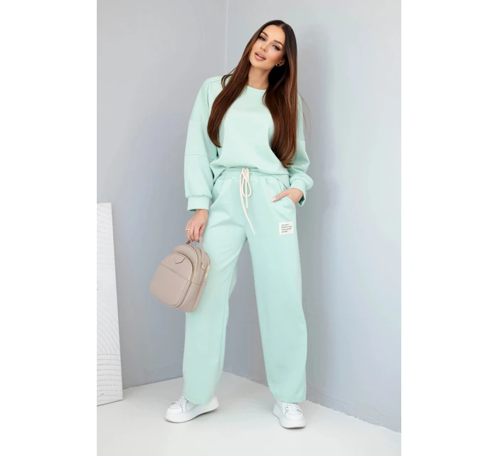 Dámský komplet máslová mikina + kalhoty mátová