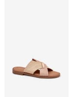 Dámské Pantofle Na Plochém Podpatku S Ozdobným Detalem model 21697185 Béžové - VINCEZA