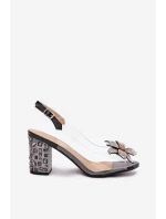 Průhledné sandály na podpatku s ozdobou model 21908408 černé - D&A