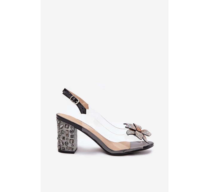 Průhledné sandály na podpatku s ozdobou model 21908408 černé - D&A