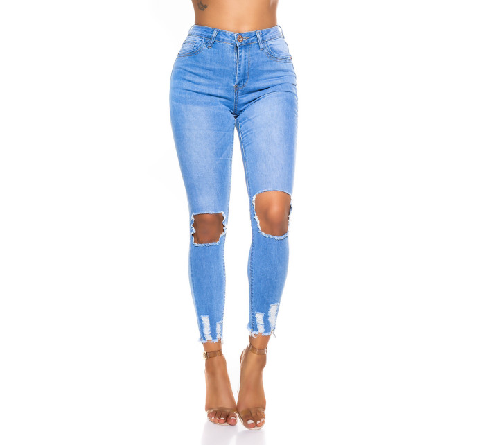 Sexy úzké roztrhané džíny s výřezy