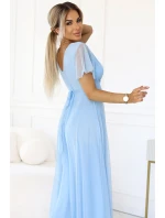 Dlouhé šaty s výstřihem a krátkými rukávy model 21061389 - numoco basic