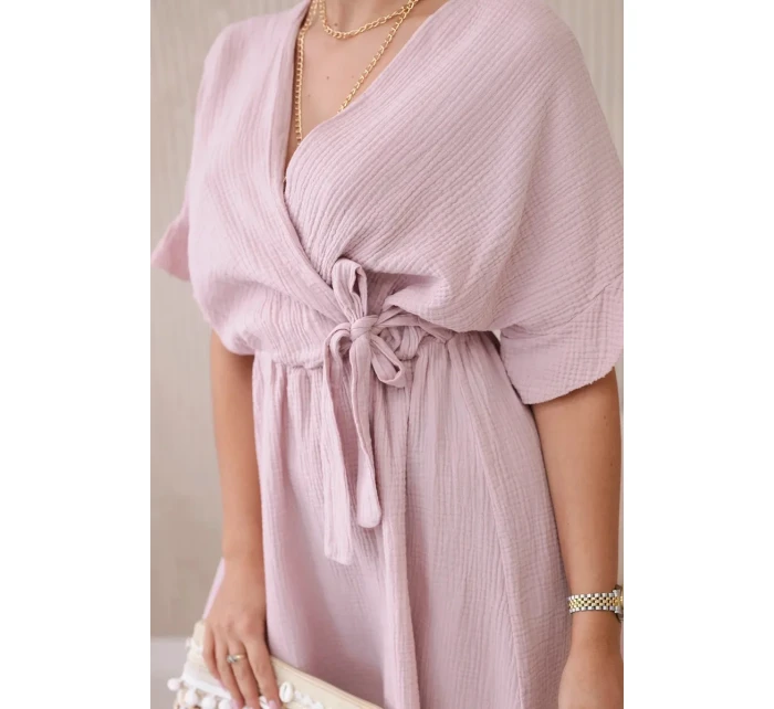 Mušelínové šaty s pasem tmavě růžová