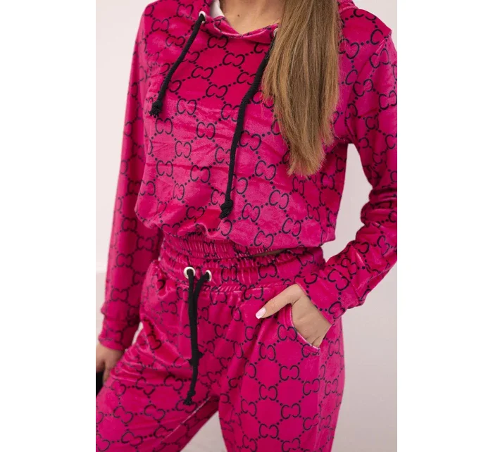 Dámská souprava z veluru s potiskem fuchsiová