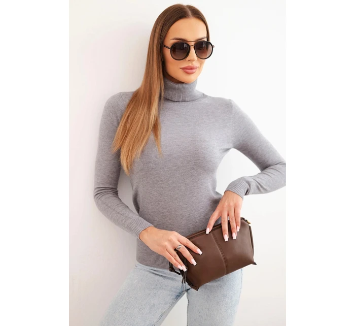 Dámský svetr z viskózy s rolákem a dlouhým rukávem šedý Dámský svetr z viskózy s rolákem a dlouhým rukávem šedý