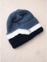 Dámská čepice beanie žebrovaná s ozdobou džíny+námořnická modř Dámská čepice beanie žebrovaná s ozdobou džíny+námořnická modř