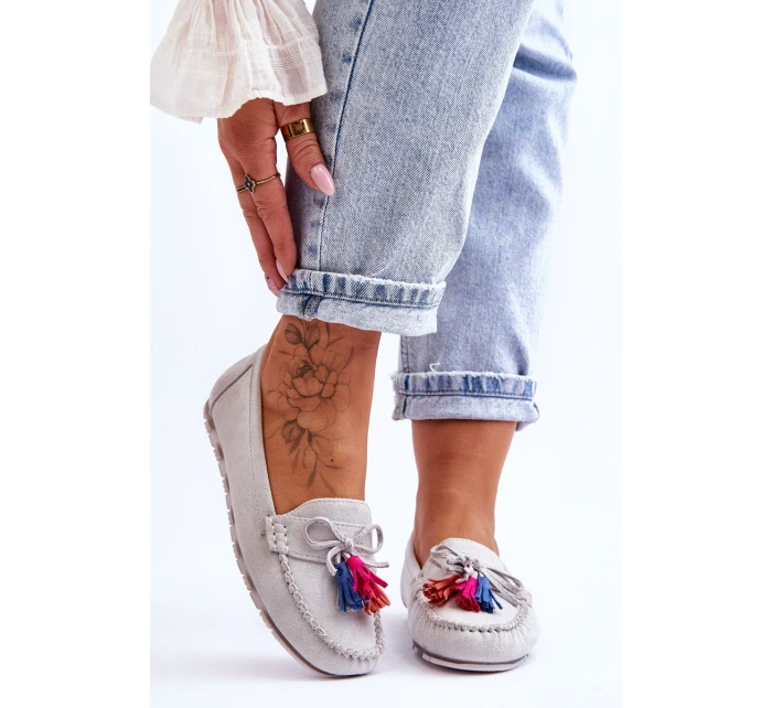 Semišové Mokasíny S Mašlí A šedá model 21616685 - Boto Semišové Mokasíny S Mašlí A šedá model 21616685 - Boto