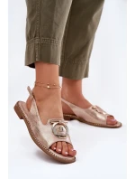 Elegantní Sandály S Dekorací Na Plochém Podpatku model 21698185 Růžové Zlato - S.Barski Elegantní Sandály S Dekorací Na Plochém Podpatku model 21698185 Růžové Zlato - S.Barski