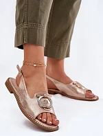Elegantní Sandály S Dekorací Na Plochém Podpatku S.Barski KV51-003 Růžové Zlato