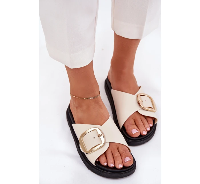 Dámské sandály na platformě se zlatou sponou béžové Jovira