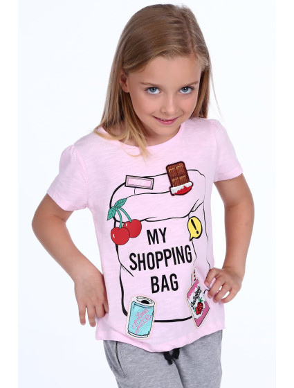 Dívčí tričko s nášivkami ve světle růžové barvě