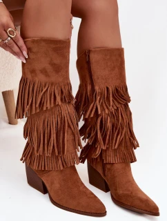 Dámské zateplené kovbojky s třásněmi Brivina – camel