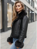 Dámská kožená bunda s kožešinou černá FashionStreet TY5244z