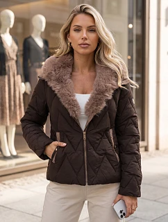 Dámská zimní prošívaná bunda s odnímatelným límcem, hnědá, FashionStreet TY6084