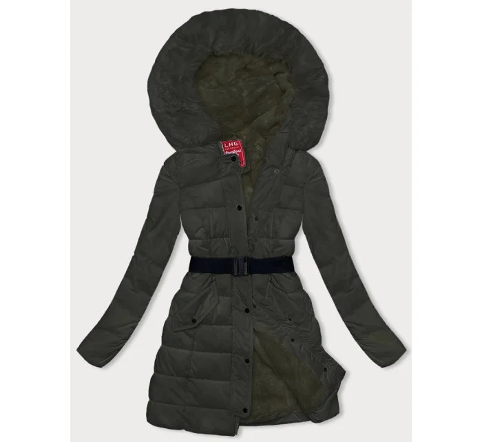 Péřová dámská zimní bunda v army barvě (2M-007)