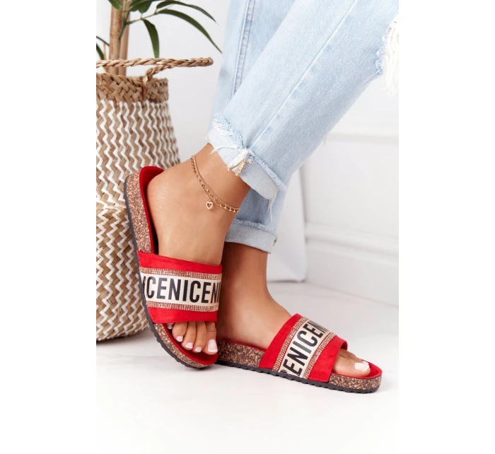 Nazouváky Na Korkové Podrážce Se Zirkony červené Be Nice Nazouváky Na Korkové Podrážce Se Zirkony červené Be Nice